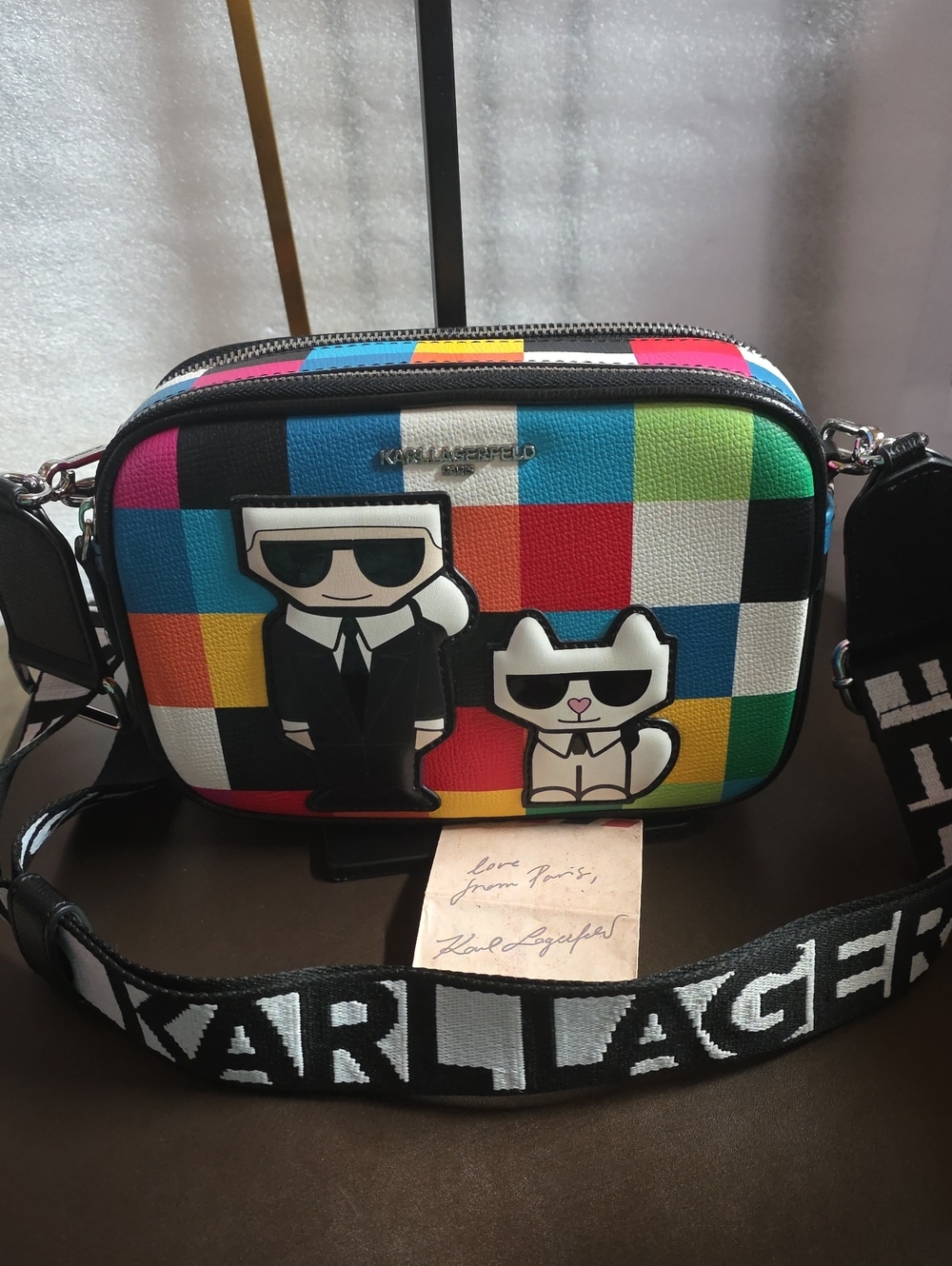 Karl Lagerfeld Multicolor Checkered Camera Crossbody Euc - Picture 13 of 13